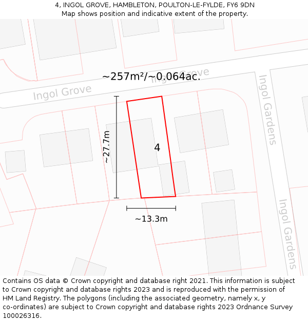 4, INGOL GROVE, HAMBLETON, POULTON-LE-FYLDE, FY6 9DN: Plot and title map