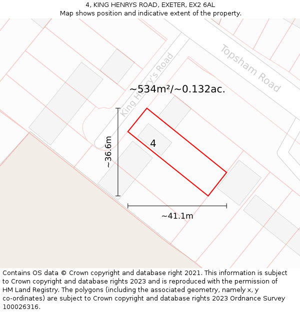 4, KING HENRYS ROAD, EXETER, EX2 6AL: Plot and title map