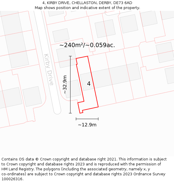 4, KIRBY DRIVE, CHELLASTON, DERBY, DE73 6AD: Plot and title map