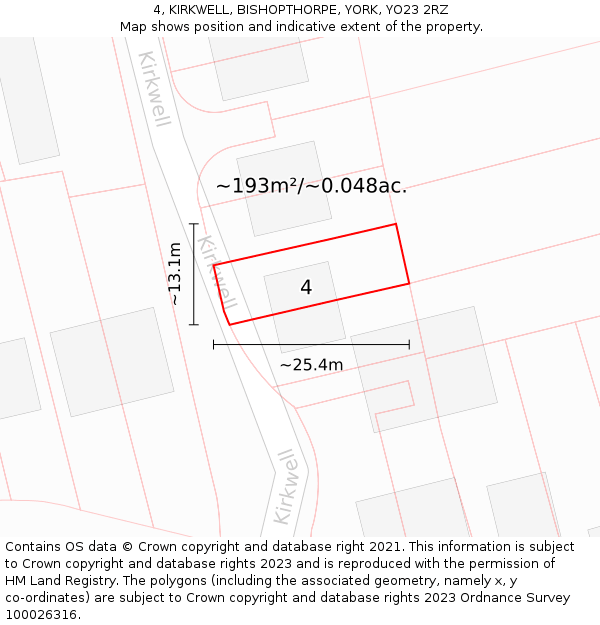 4, KIRKWELL, BISHOPTHORPE, YORK, YO23 2RZ: Plot and title map