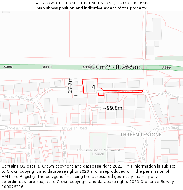 4, LANGARTH CLOSE, THREEMILESTONE, TRURO, TR3 6SR: Plot and title map