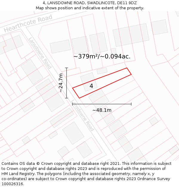 4, LANSDOWNE ROAD, SWADLINCOTE, DE11 9DZ: Plot and title map
