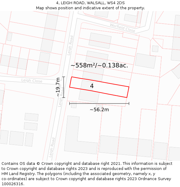 4, LEIGH ROAD, WALSALL, WS4 2DS: Plot and title map