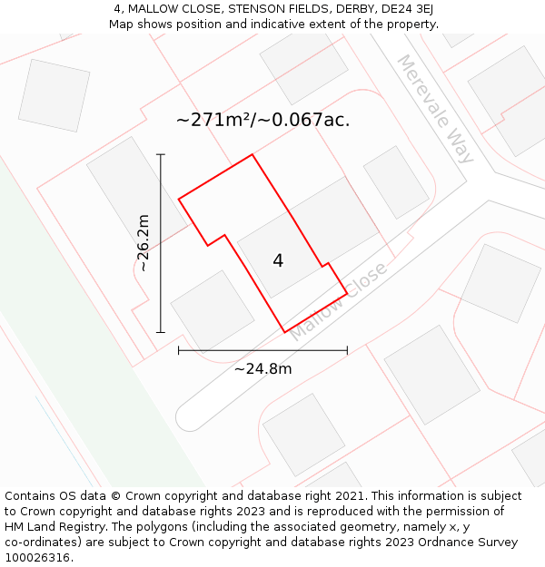 4, MALLOW CLOSE, STENSON FIELDS, DERBY, DE24 3EJ: Plot and title map