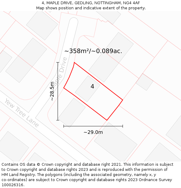 4, MAPLE DRIVE, GEDLING, NOTTINGHAM, NG4 4AF: Plot and title map