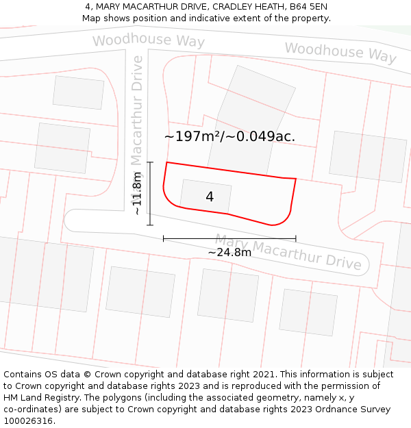 4, MARY MACARTHUR DRIVE, CRADLEY HEATH, B64 5EN: Plot and title map
