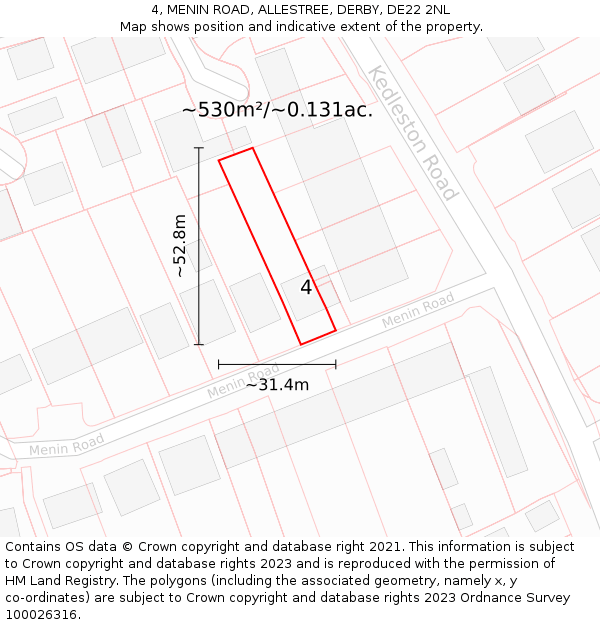 4, MENIN ROAD, ALLESTREE, DERBY, DE22 2NL: Plot and title map