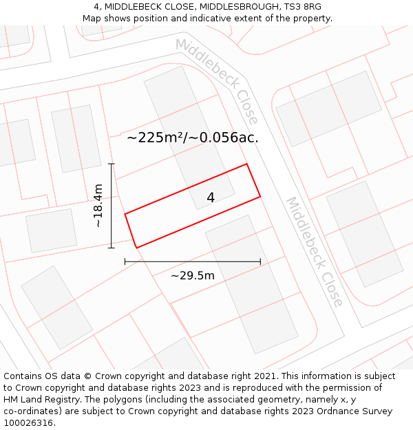 4, MIDDLEBECK CLOSE, MIDDLESBROUGH, TS3 8RG: Plot and title map