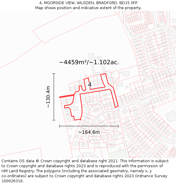 4, MOORSIDE VIEW, WILSDEN, BRADFORD, BD15 0FP: Plot and title map