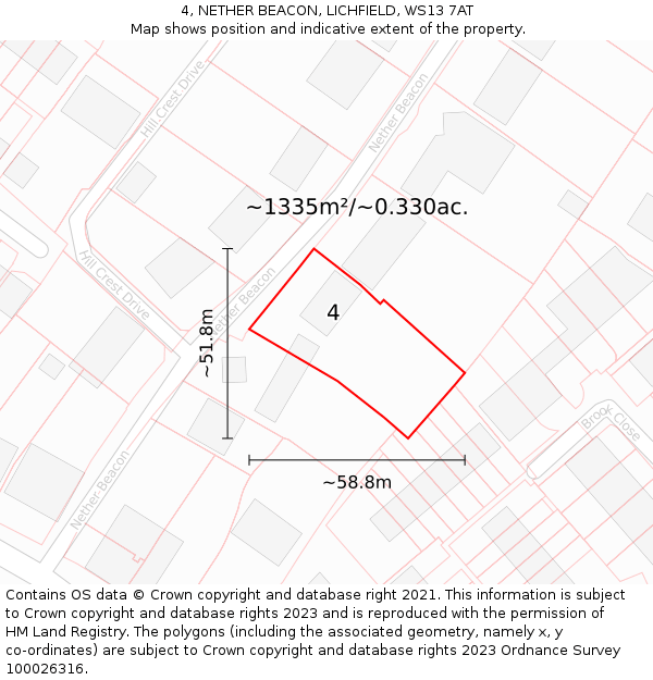 4, NETHER BEACON, LICHFIELD, WS13 7AT: Plot and title map