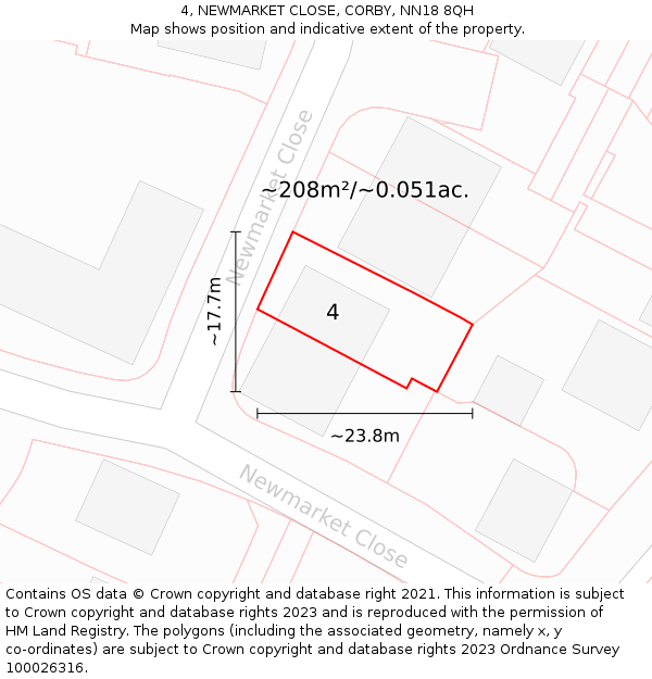 4, NEWMARKET CLOSE, CORBY, NN18 8QH: Plot and title map