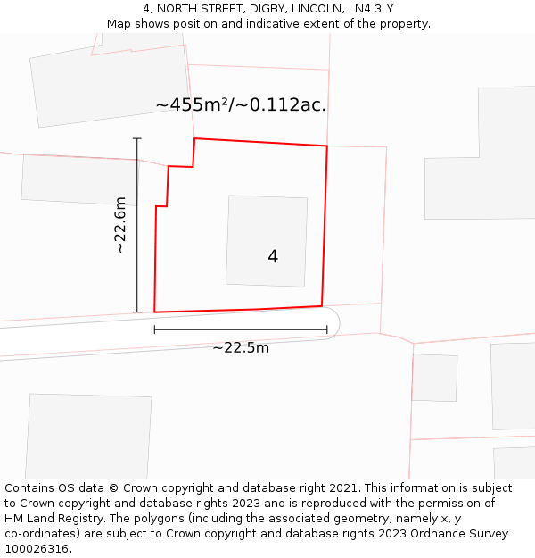 4, NORTH STREET, DIGBY, LINCOLN, LN4 3LY: Plot and title map