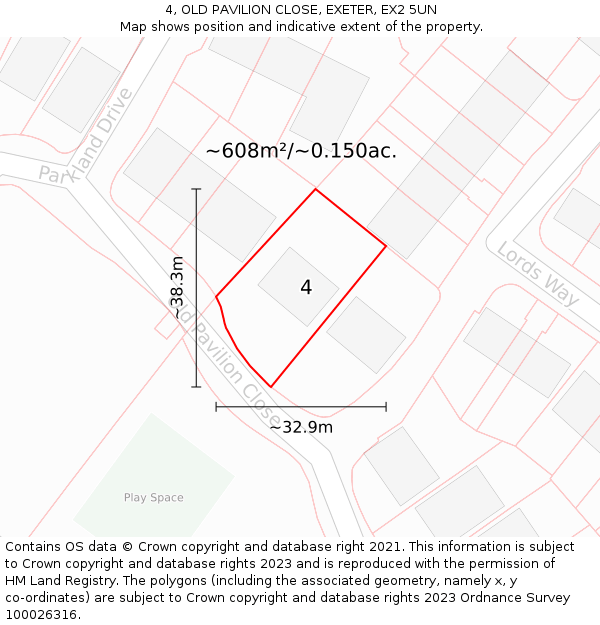4, OLD PAVILION CLOSE, EXETER, EX2 5UN: Plot and title map