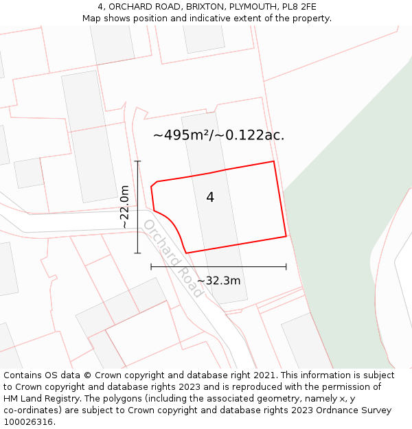 4, ORCHARD ROAD, BRIXTON, PLYMOUTH, PL8 2FE: Plot and title map