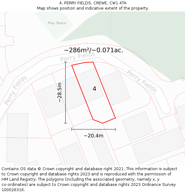 4, PERRY FIELDS, CREWE, CW1 4TA: Plot and title map