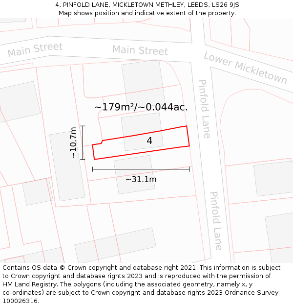 4, PINFOLD LANE, MICKLETOWN METHLEY, LEEDS, LS26 9JS: Plot and title map