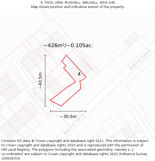 4, POOL VIEW, RUSHALL, WALSALL, WS4 1HD: Plot and title map