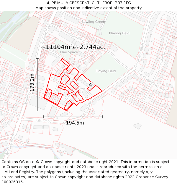 4, PRIMULA CRESCENT, CLITHEROE, BB7 1FG: Plot and title map