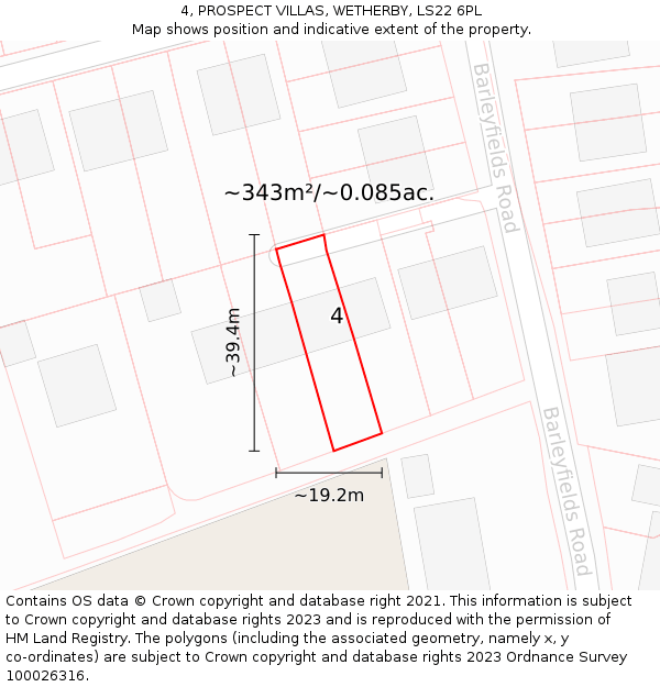 4, PROSPECT VILLAS, WETHERBY, LS22 6PL: Plot and title map