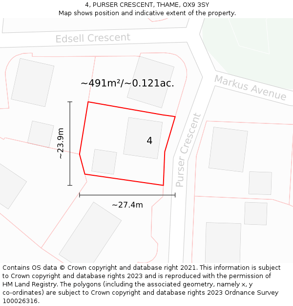 4, PURSER CRESCENT, THAME, OX9 3SY: Plot and title map