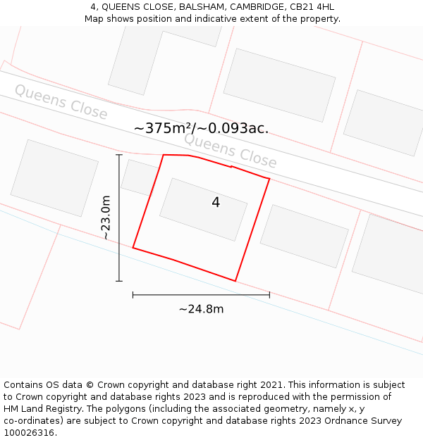4, QUEENS CLOSE, BALSHAM, CAMBRIDGE, CB21 4HL: Plot and title map