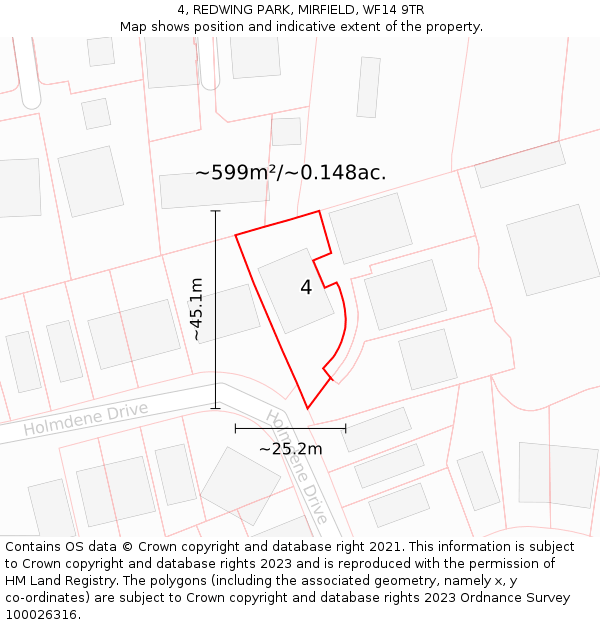 4, REDWING PARK, MIRFIELD, WF14 9TR: Plot and title map