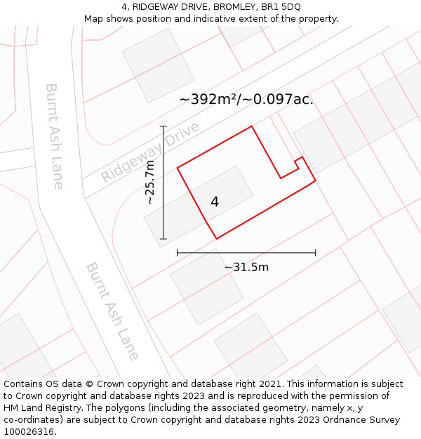 4, RIDGEWAY DRIVE, BROMLEY, BR1 5DQ: Plot and title map