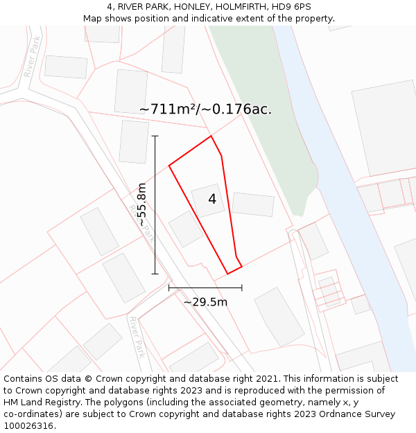 4, RIVER PARK, HONLEY, HOLMFIRTH, HD9 6PS: Plot and title map