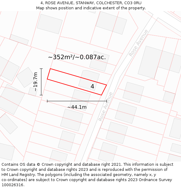 4, ROSE AVENUE, STANWAY, COLCHESTER, CO3 0RU: Plot and title map