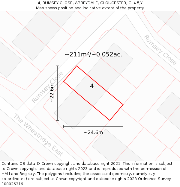 4, RUMSEY CLOSE, ABBEYDALE, GLOUCESTER, GL4 5JY: Plot and title map