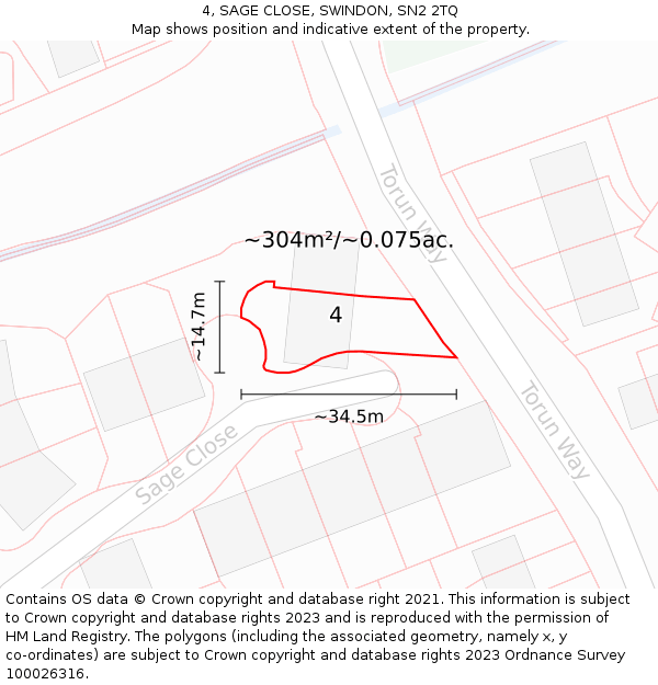 4, SAGE CLOSE, SWINDON, SN2 2TQ: Plot and title map