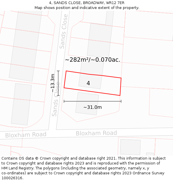 4, SANDS CLOSE, BROADWAY, WR12 7ER: Plot and title map