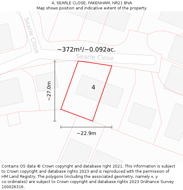 4, SEARLE CLOSE, FAKENHAM, NR21 8NA: Plot and title map