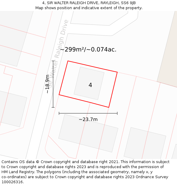 4, SIR WALTER RALEIGH DRIVE, RAYLEIGH, SS6 9JB: Plot and title map