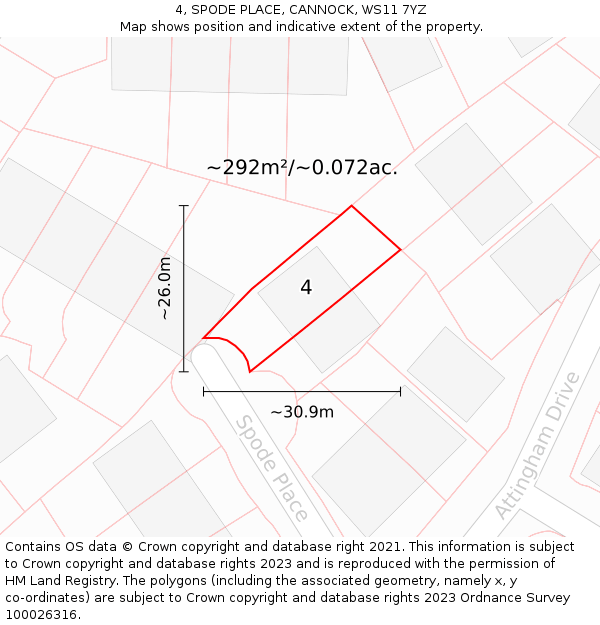 4, SPODE PLACE, CANNOCK, WS11 7YZ: Plot and title map