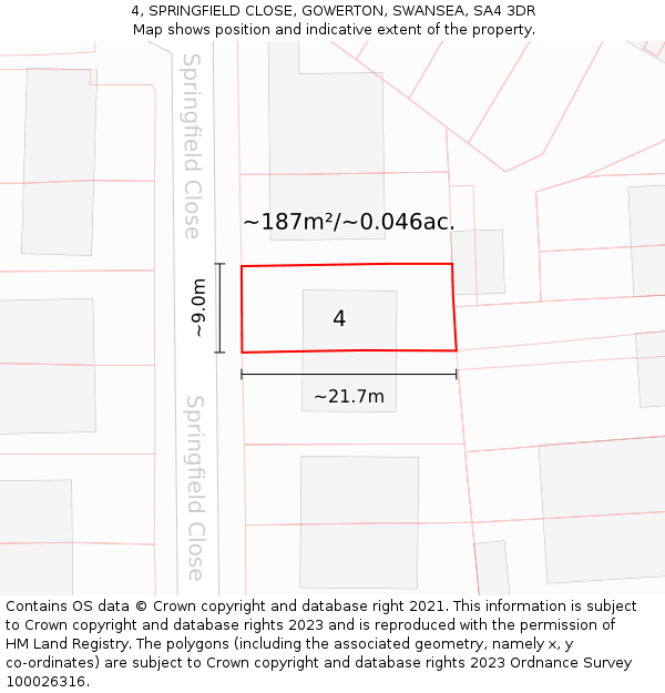 4, SPRINGFIELD CLOSE, GOWERTON, SWANSEA, SA4 3DR: Plot and title map
