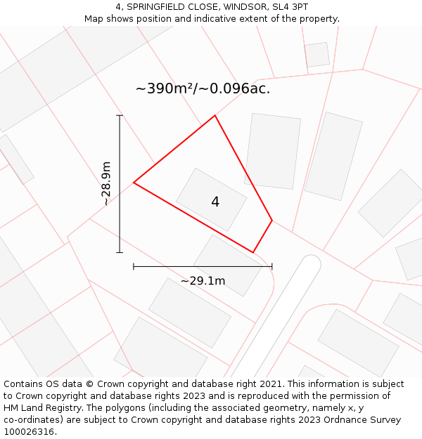 4, SPRINGFIELD CLOSE, WINDSOR, SL4 3PT: Plot and title map