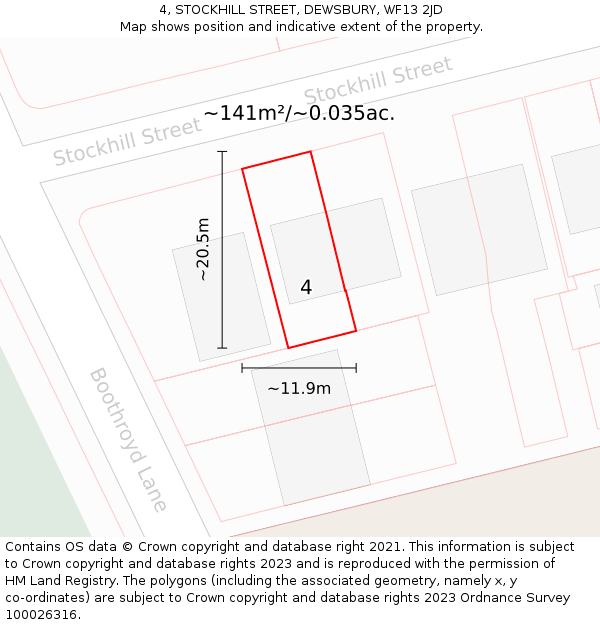 4, STOCKHILL STREET, DEWSBURY, WF13 2JD: Plot and title map