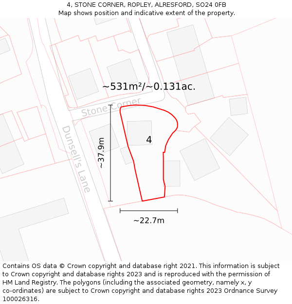 4, STONE CORNER, ROPLEY, ALRESFORD, SO24 0FB: Plot and title map
