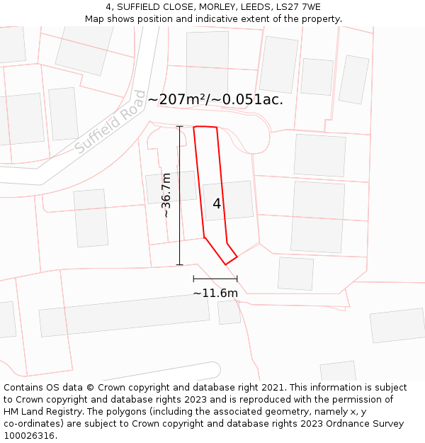 4, SUFFIELD CLOSE, MORLEY, LEEDS, LS27 7WE: Plot and title map