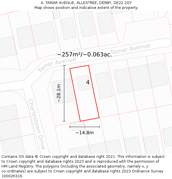 4, TAMAR AVENUE, ALLESTREE, DERBY, DE22 2GY: Plot and title map