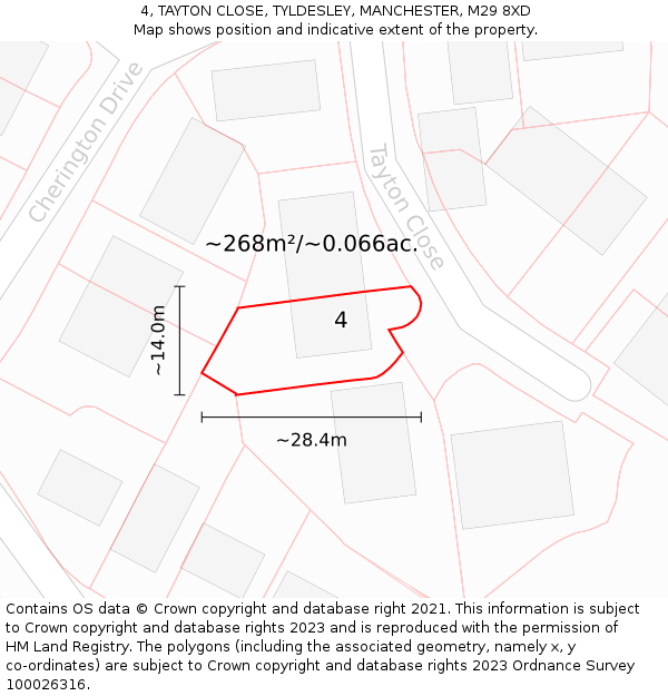 4, TAYTON CLOSE, TYLDESLEY, MANCHESTER, M29 8XD: Plot and title map