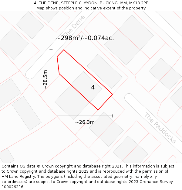 4, THE DENE, STEEPLE CLAYDON, BUCKINGHAM, MK18 2PB: Plot and title map
