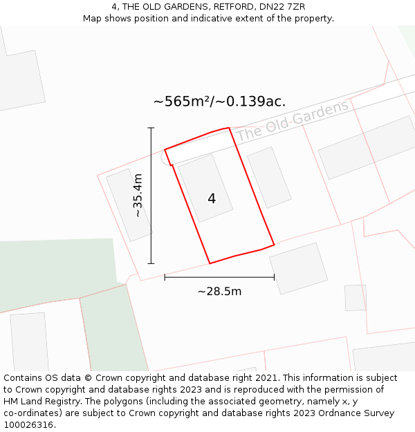 4, THE OLD GARDENS, RETFORD, DN22 7ZR: Plot and title map