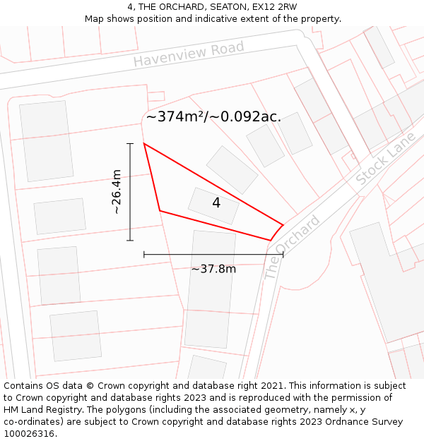4, THE ORCHARD, SEATON, EX12 2RW: Plot and title map