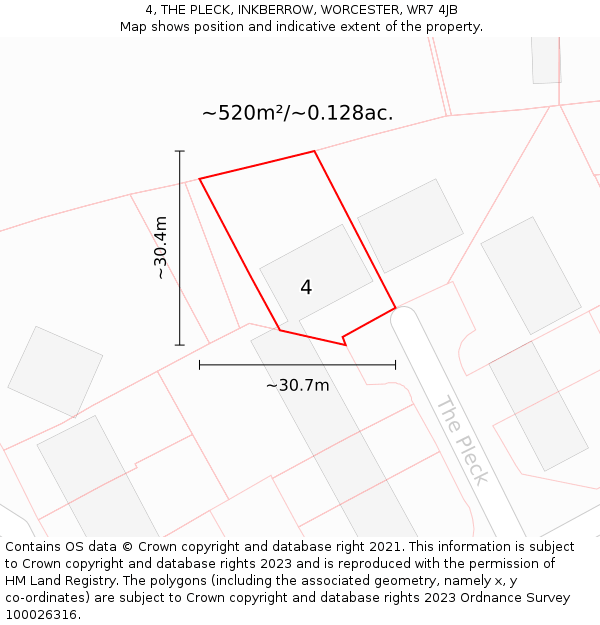 4, THE PLECK, INKBERROW, WORCESTER, WR7 4JB: Plot and title map