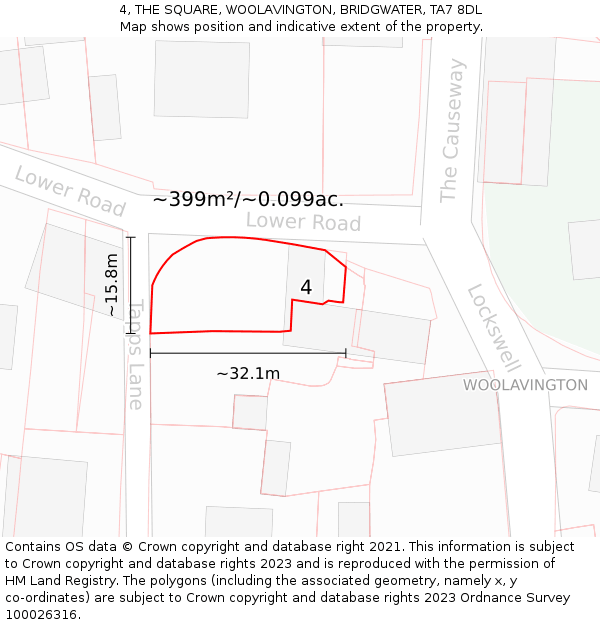 4, THE SQUARE, WOOLAVINGTON, BRIDGWATER, TA7 8DL: Plot and title map