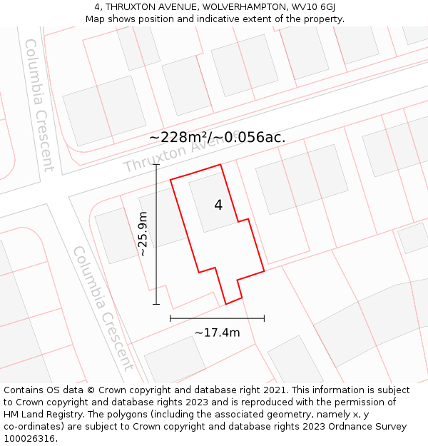 4, THRUXTON AVENUE, WOLVERHAMPTON, WV10 6GJ: Plot and title map