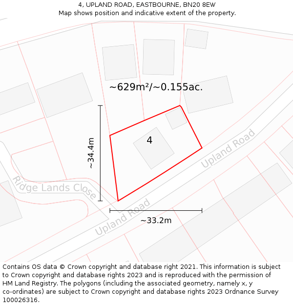 4, UPLAND ROAD, EASTBOURNE, BN20 8EW: Plot and title map