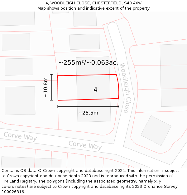 4, WOODLEIGH CLOSE, CHESTERFIELD, S40 4XW: Plot and title map
